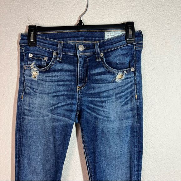 Rag & Bone Dest Chester Blue Distress Low Rise Capri Skinny Jeans Womens Size 26 - Picture 2 of 12